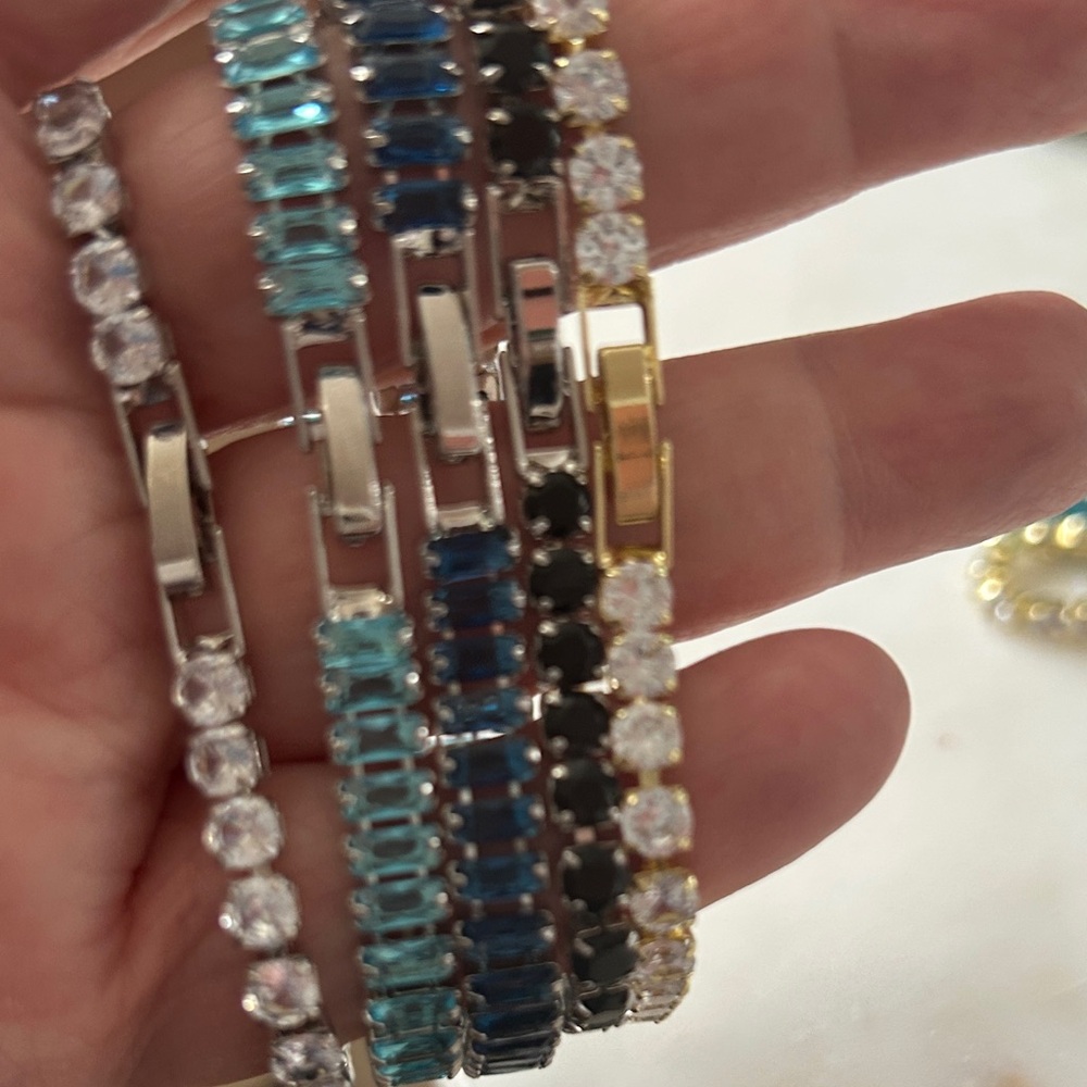Stackable Multi-Color Crystal Tennis Bracelet Set… - image 3